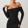Rochie mini cu umeri decupați Oriana din modal, negru Rochie mini cu umeri decupați Oriana din modal, negru