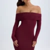 Rochie mini cu umeri decupați Oriana Modal, în culoarea roșu vin