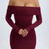 Rochie mini cu umeri decupați Oriana Modal, în culoarea roșu vin