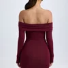 Rochie mini cu umeri decupați Oriana Modal, în culoarea roșu vin