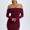 Rochie mini cu umeri decupați Oriana Modal, în culoarea roșu vin