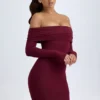Rochie mini cu umeri decupați Oriana Modal, în culoarea roșu vin
