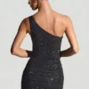 Rochie mini cu un umăr, cu ornamente, Zahira, negru Rochie mini cu un umăr, cu ornamente, Zahira, negru