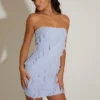 Rochie mini cu volane și decolteu bandeau Tatiana, albastră Rochie mini cu volane și decolteu bandeau Tatiana, albastră