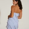 Rochie mini cu volane și decolteu bandeau Tatiana, albastră Rochie mini cu volane și decolteu bandeau Tatiana, albastră