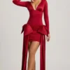Rochie mini cu volane și fundă Karelyn, în roșu intens Rochie mini cu volane și fundă Karelyn, în roșu intens