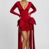 Rochie mini cu volane și fundă Karelyn, în roșu intens Rochie mini cu volane și fundă Karelyn, în roșu intens