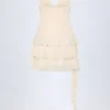 Rochie mini cu volane și șireturi Toren, culoare ivoriu