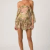 Rochie mini cu volane și umeri decupați Birdie, cu imprimeu floral multicolor Rochie mini cu volane și umeri decupați Birdie, cu imprimeu floral multicolor
