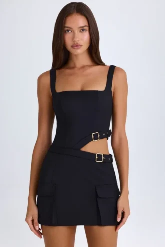 Rochie mini decupată cu centură Acadia, în culoarea negru
