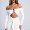 Rochie mini decupată cu umeri goi și detalii metalice Saffron, albă Rochie mini decupată cu umeri goi și detalii metalice Saffron, albă