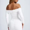Rochie mini decupată cu umeri goi și detalii metalice Saffron, albă Rochie mini decupată cu umeri goi și detalii metalice Saffron, albă
