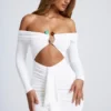 Rochie mini decupată cu umeri goi și detalii metalice Saffron, albă Rochie mini decupată cu umeri goi și detalii metalice Saffron, albă