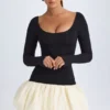 Rochie mini Delphi din modal, cu decolteu rotund, talie coborâtă și tiv bufant, în culoarea vanilie