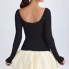 Rochie mini Delphi din modal, cu decolteu rotund, talie coborâtă și tiv bufant, în culoarea vanilie