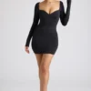 Rochie mini Demelza cu mâneci lungi și decolteu în formă de inimă, în culoarea neagră