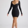 Rochie mini Demelza cu mâneci lungi și decolteu în formă de inimă, în culoarea neagră