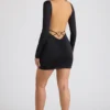 Rochie mini Demelza cu mâneci lungi și decolteu în formă de inimă, în culoarea neagră