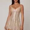 Rochie mini din dantelă cu decolteu în V și ornamente Agentha, în nuanța Pale Peach