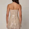 Rochie mini din dantelă cu decolteu în V și ornamente Agentha, în nuanța Pale Peach