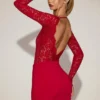Rochie mini din dantelă transparentă cu gât barcă Eirlys, în roșu intens Rochie mini din dantelă transparentă cu gât barcă Eirlys, în roșu intens