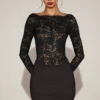 Rochie mini din dantelă transparentă cu gât în V Eirlys, negru Rochie mini din dantelă transparentă cu gât în V Eirlys, negru