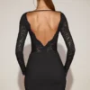 Rochie mini din dantelă transparentă cu gât în V Eirlys, negru Rochie mini din dantelă transparentă cu gât în V Eirlys, negru