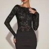 Rochie mini din dantelă transparentă cu gât în V Eirlys, negru Rochie mini din dantelă transparentă cu gât în V Eirlys, negru