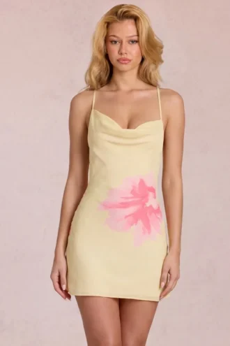 Rochie mini din șifon Marielle cu imprimeu floral galben
