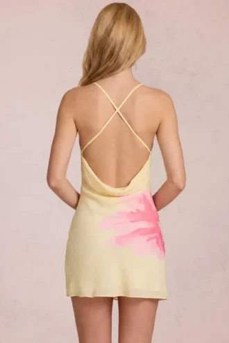 Rochie mini din șifon Marielle cu imprimeu floral galben