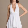 Rochie mini din șifon Mariette cu decolteu adânc și spate decupat, în alb Rochie mini din șifon Mariette cu decolteu adânc și spate decupat, în alb