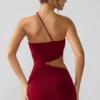 Rochie mini din jersey elastic cu decupaje și volane Shyla, culoare rubiniu Rochie mini din jersey elastic cu decupaje și volane Shyla, culoare rubiniu