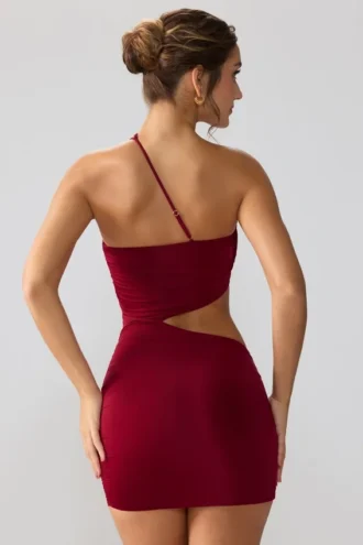Rochie mini din jersey elastic cu decupaje și volane Shyla, culoare rubiniu