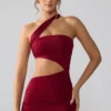 Rochie mini din jersey elastic cu decupaje și volane Shyla, culoare rubiniu Rochie mini din jersey elastic cu decupaje și volane Shyla, culoare rubiniu