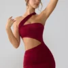 Rochie mini din jersey elastic cu decupaje și volane Shyla, culoare rubiniu Rochie mini din jersey elastic cu decupaje și volane Shyla, culoare rubiniu