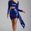 Rochie mini din jersey metalic cu decupaje Nasira, albastru electric Rochie mini din jersey metalic cu decupaje Nasira, albastru electric