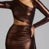 Rochie mini din jersey metalic cu decupaje Nasira, în culoarea bronz cupru