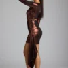 Rochie mini din jersey metalic cu decupaje Nasira, în culoarea bronz cupru