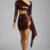 Rochie mini din jersey metalic cu decupaje Nasira, în culoarea bronz cupru