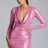 Rochie mini din jersey metalic cu mâneci lungi Layla, în roz Rochie mini din jersey metalic cu mâneci lungi Layla, în roz