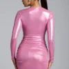 Rochie mini din jersey metalic cu mâneci lungi Layla, în roz Rochie mini din jersey metalic cu mâneci lungi Layla, în roz