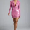Rochie mini din jersey metalic cu mâneci lungi Layla, în roz Rochie mini din jersey metalic cu mâneci lungi Layla, în roz