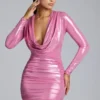 Rochie mini din jersey metalic cu mâneci lungi Layla, în roz Rochie mini din jersey metalic cu mâneci lungi Layla, în roz
