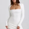 Rochie mini din modal cu bordură din dantelă, cu nervuri, Lana, în culoarea alb Rochie mini din modal cu bordură din dantelă, cu nervuri, Lana, în culoarea alb