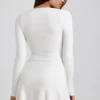 Rochie mini din modal cu bordură din dantelă, cu nervuri, Lana, în culoarea alb Rochie mini din modal cu bordură din dantelă, cu nervuri, Lana, în culoarea alb