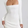Rochie mini din modal cu bordură din dantelă, cu nervuri, Lana, în culoarea alb Rochie mini din modal cu bordură din dantelă, cu nervuri, Lana, în culoarea alb
