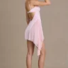 Rochie mini din satin cu cupe și ornamente Celestia, în roz pal Rochie mini din satin cu cupe și ornamente Celestia, în roz pal