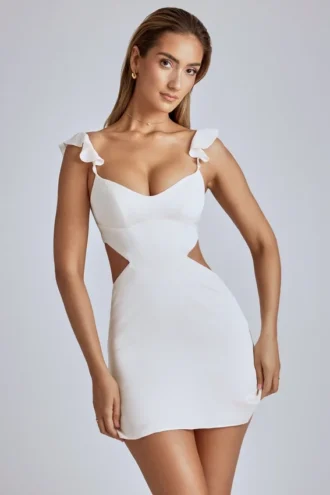 Rochie mini din satin cu decupaje Rialta, de culoare ivoriu