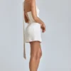Rochie mini din satin cu gât drapat Anastasia, culoare ivoriu