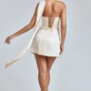 Rochie mini din satin cu gât drapat Anastasia, culoare ivoriu